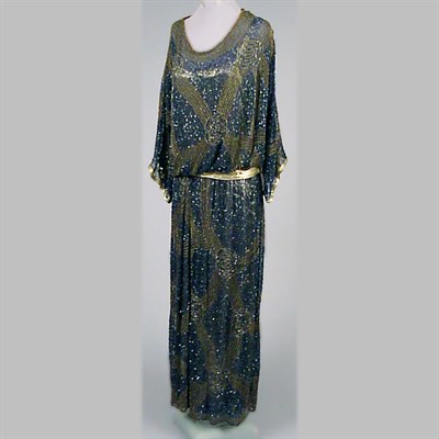 Lot 104 - Beaded Blue Chiffon and Lame Evening Gown...