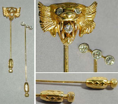 Lot 47 - Two Gold and Diamond Stickpins Yellow gold,...