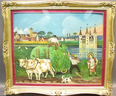 Lot 35 - Attributed to Antonio Ligabue HAY WAGON Bears...