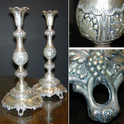Lot 338 - Pair of Continental Silver Candlesticks Total...