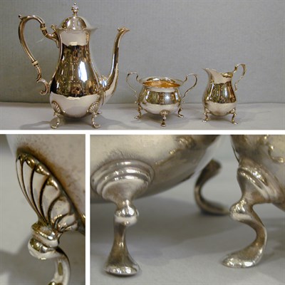 Lot 309 - Sterling Silver Three-Piece Coffee Service...