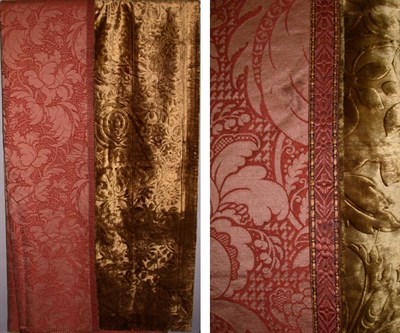 Lot 593 - Pair of Damask and Plush Portieres Two tone...
