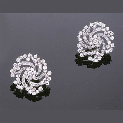 Lot 300 - Pair of Platinum and Diamond Earclips Platinum,...