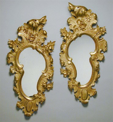 Lot 665 - Pair of Rococo Style Gilt Carved Wood Mirrors...
