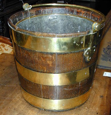 Lot 524 - George III Brass Bound Oak Bucket Late...