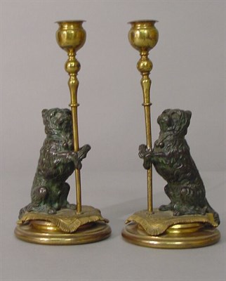 Lot 50 - Pair of Victorian Brass Dog-Form Candlesticks