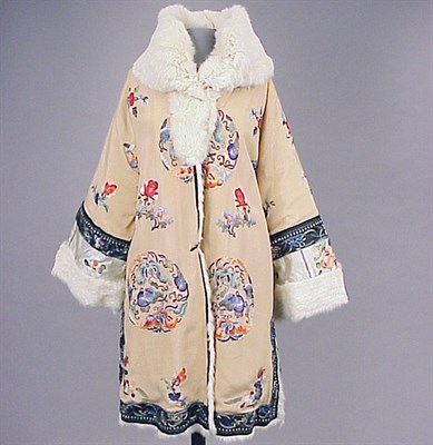 Lot 546 - Peach Silk Fur Lined Embroiderd Coat Chinese,...