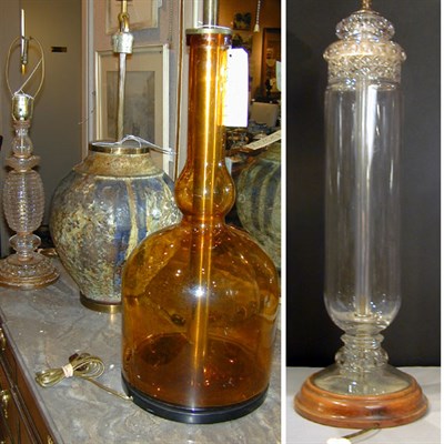 Lot 98 - Group of Three Glass Lamps Together with a...