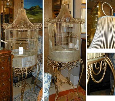 Lot 174 - Pair of Gilt-Metal Painted Bird Cages