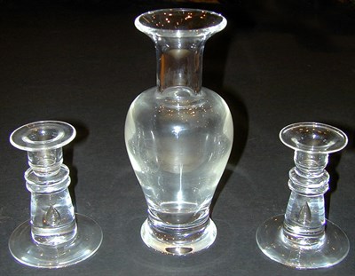 Lot 196 - Pair of Steuben Glass Candlesticks Together...
