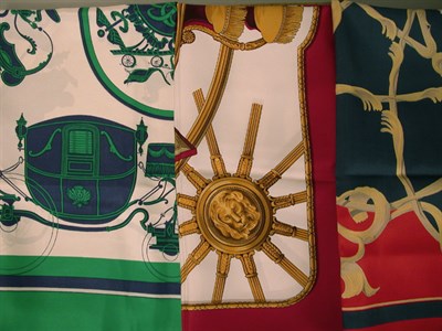 Lot 280 - Group of Three Hermes Scarves Silk twill, the...