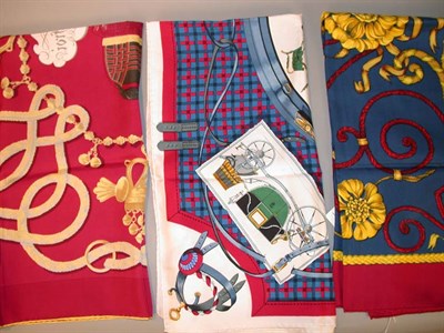 Lot 278 - Group of Three Hermes Scarves Silk twill, the...
