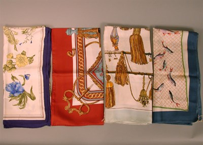 Lot 279 - Group of Four Hermes Scarves Silk twill, the...