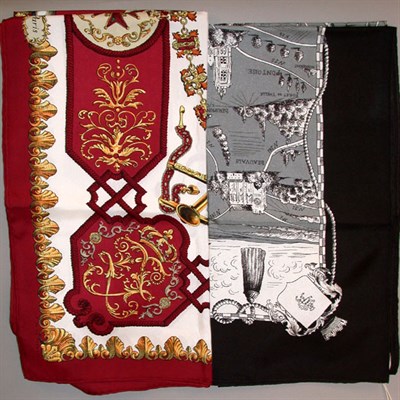 Lot 277 - Group of Two Hermes Scarves Silk twill, the...