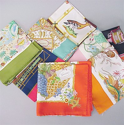 Lot 299 - Group of Eight Gucci Silk Twill Scarves...