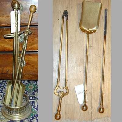 Lot 359 - Set of Brass Fire Tools on Stand