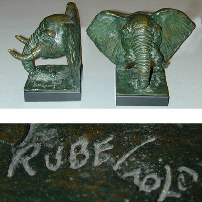 Lot 391 - Pair of Patinated-Metal Elephant-Form Bookends