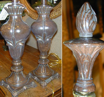 Lot 446 - Pair of Patinated-Metal Lamps