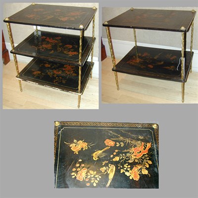 Lot 476 - Two Regency Style Chinoiserie Decorated Black...