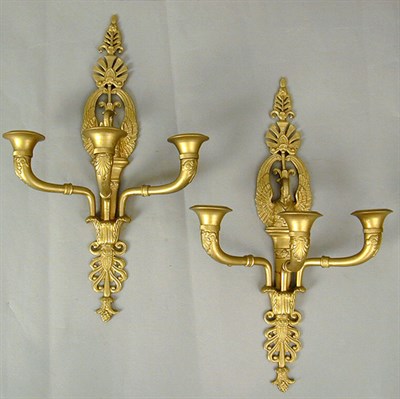 Lot 399 - Pair of Empire Style Gilt-Metal Three-Light...