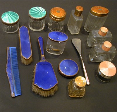 Lot 318 - Group of Enamel Decorated Vanity Articles