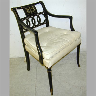 Lot 265A - Pair of Regency Style Black Lacquered Armchairs