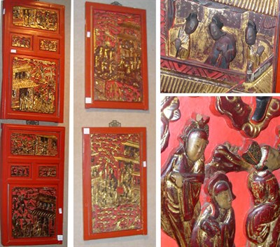 Lot 132 - Set of Four Chinese Carved and Gilded Panels...