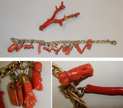 Lot 404 - Two Pieces Coral Jewelry The first a coral...