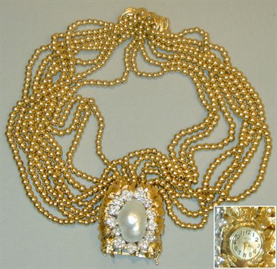 Lot 396 - Multistrand Gold Bead, Diamond and Cultured...
