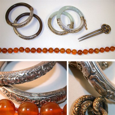 Lot 354 - Group of Jade, Amber and Other Jewelry Six...