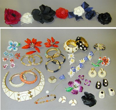Lot 30 - Lot of Assorted Enamel and Fabric Costume Jewelry