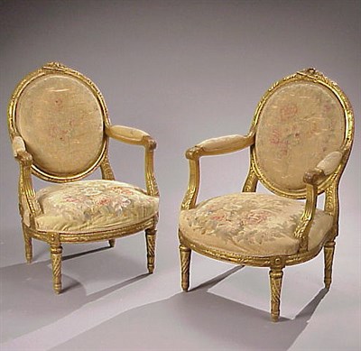 Lot 494 - Pair of Louis XVI Style Gilt Carved Wood...
