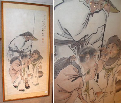 Lot 134 - Framed Painting of Fisherman and Two Boys Late...