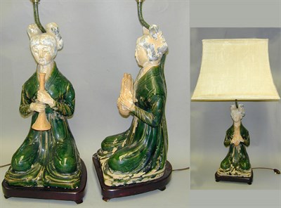 Lot 136 - Pair of Tang Style Green Glazed Figures of...
