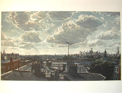 Lot 264 - Frederick Mershimer ROOFTOPS Color mezzotint,...