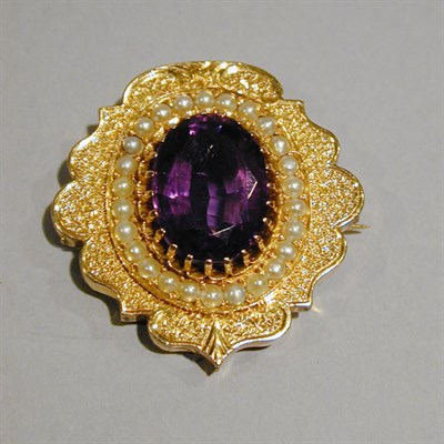 Lot 228 - Victorian Revival Amethyst and Half-Pearl Pin...