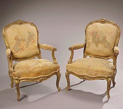 Lot 83 - Pair of Louis XVI Style Gilt-Wood Armchairs...