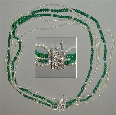 Lot 168 - Multistrand Emerald and Cultured Pearl Bead...