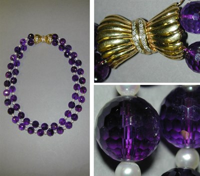 Lot 336 - Faceted Amethyst and Cultured Pearl Bead...