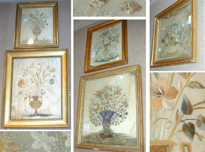 Lot 316 - Set of Five Framed Charles X Silk Needlework...