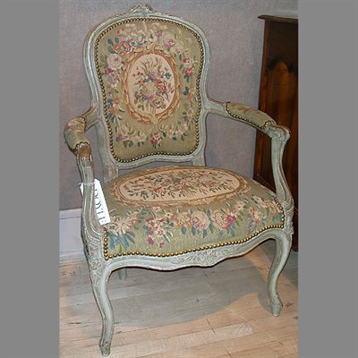 Lot 397A - Pair of Louis XV Cream Painted Fauteuils Mid...