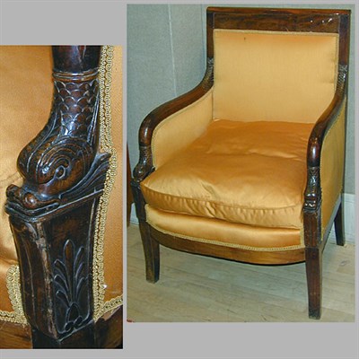Lot 451 - Pair of Empire Upholstered Mahogany Armchairs