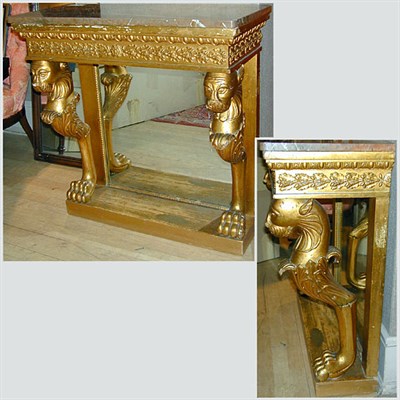 Lot 379 - Neoclassical Marble Top Gilt Carved Wood Console