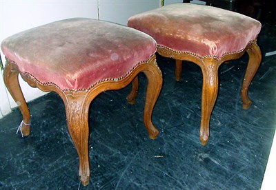 Lot 144 - Pair of Louis XV Style Upholstered Walnut Stools