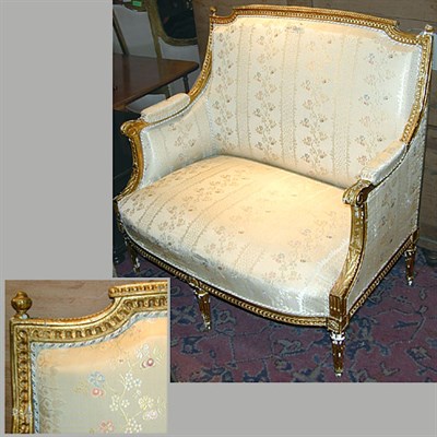 Lot 344 - Louis XVI Style Upholstered Gilt Carved Wood...