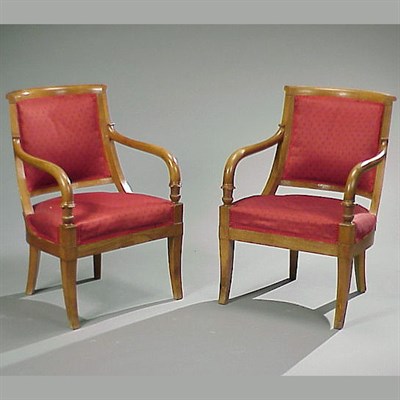 Lot 649 - Pair of Directoire Fruitwood Armchairs Late...