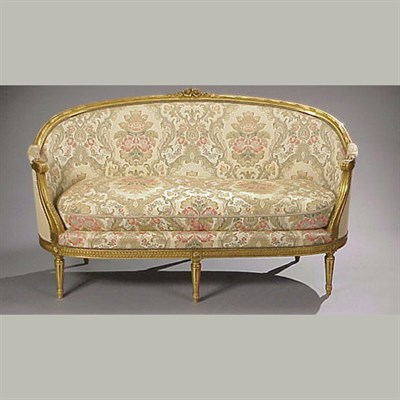 Lot 411 - Louis XVI Style Gilt Carved Wood Settee The...