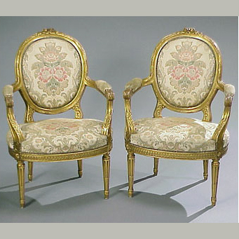 Lot 406 - Set of Four Louis XVI Style Gilt Carved Wood...