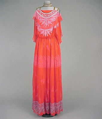 Lot 228 - Zandra Rhodes Tomato Red Chiffon Evening Gown...