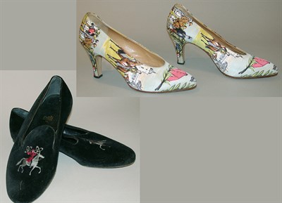 Lot 273 - Hermes Silk Twill High Heeled Shoes French,...